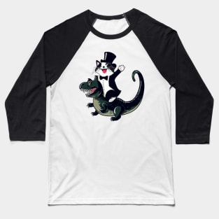 Happy cat riding a dinosaur vector funny design for cats and dinosaurs lovers Baseball T-Shirt